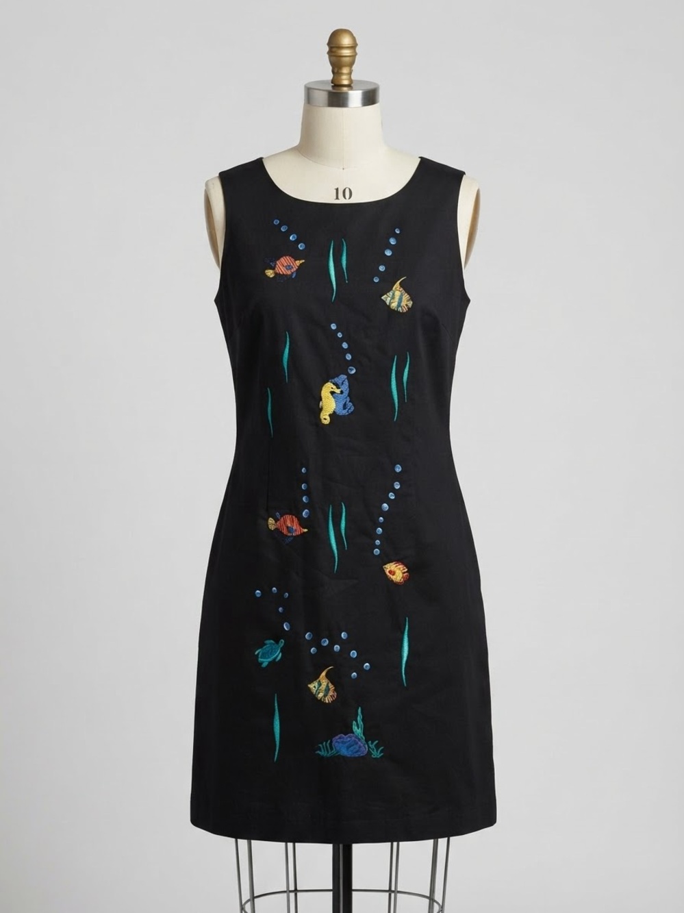 Ultra Dress Collection Black Sleeveless Embroidered Sea Life Dress